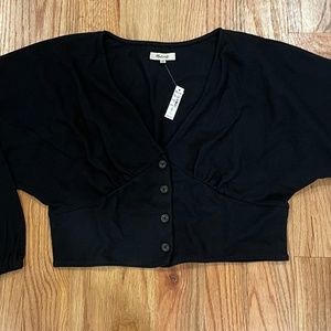 Women's Madewell True Black Deep-V Button-Front Crop Top (XL)